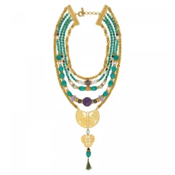 Adjustable Tiki bib necklace - turquoise