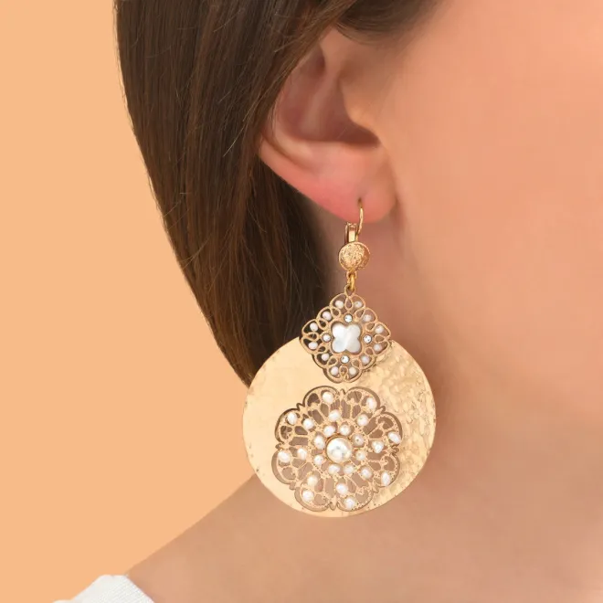 Angelique wide sleeper earrings - white