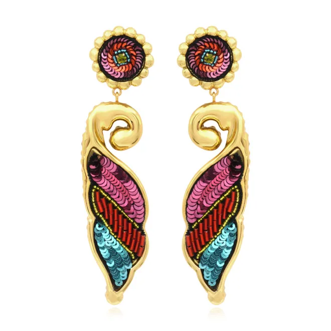 Angèle long clip-on earrings - orange and purple