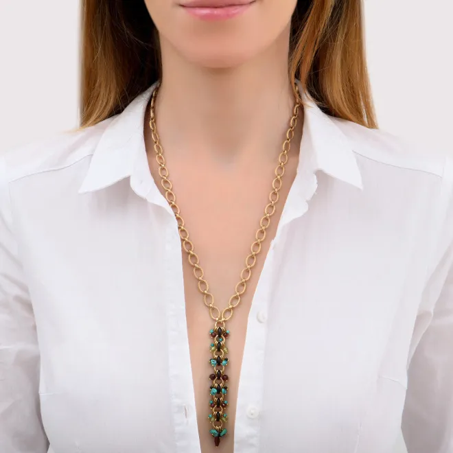 Annella long necklace - red and turquoise