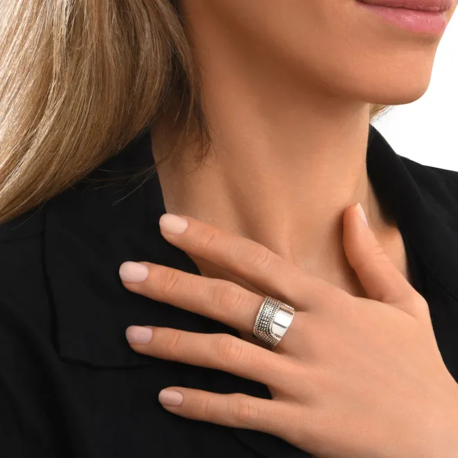 Ashanti adjustable wide ring – silver