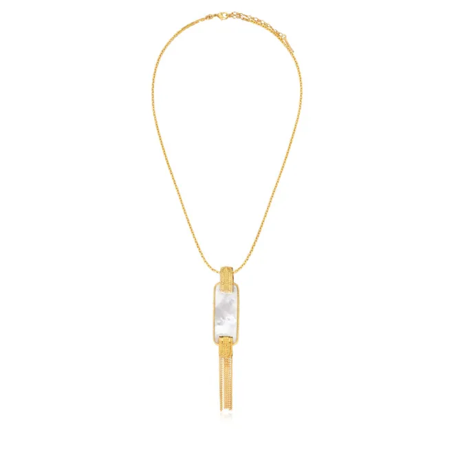 Ashanti rectangular mother-of-pearl pendant necklace – white