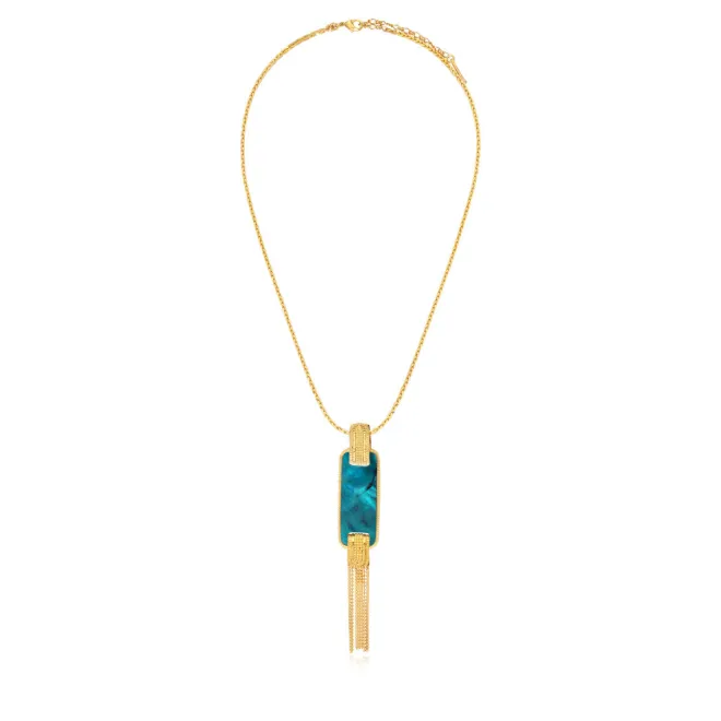 Ashanti rectangular mother-of-pearl pendant necklace – turquoise and green