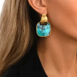 Ashanti square pierced stud earrings – turquoise and green