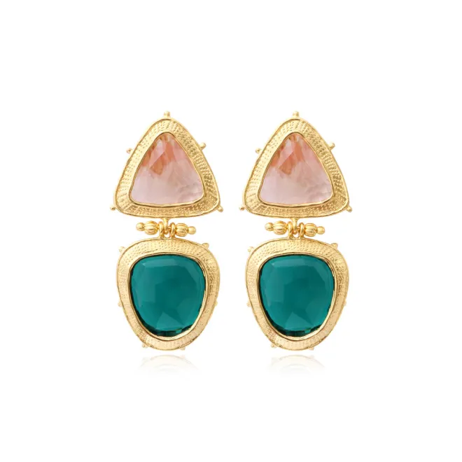 Byzance clip-on earrings – pale pink and green