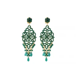 Chiara long stud earrings for pierced ears - green