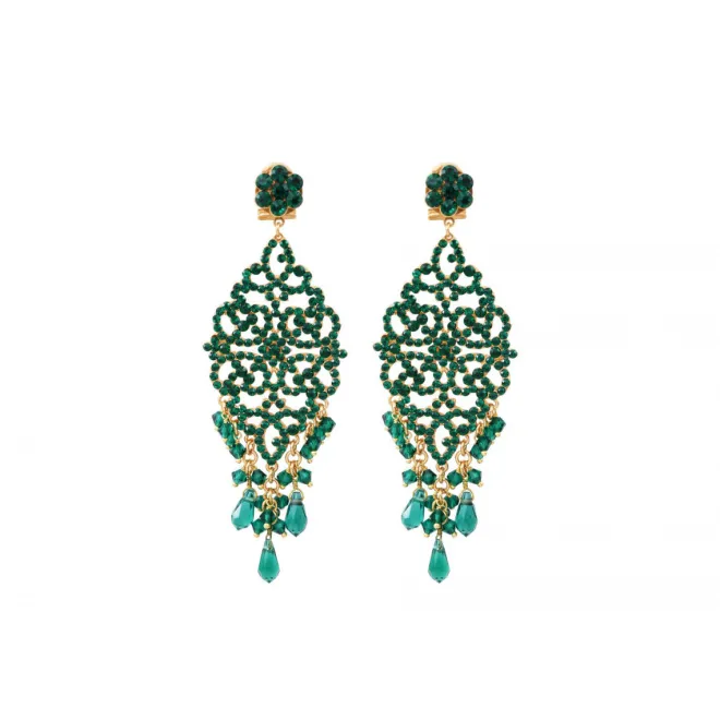 Chiara long stud earrings for pierced ears - green