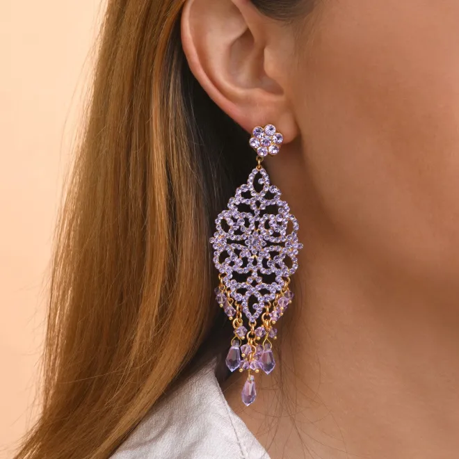 Chiara long stud earrings for pierced ears - violet