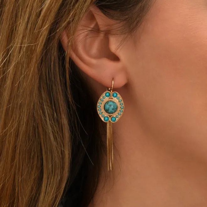 Circus chain sleeper earrings - turquoise