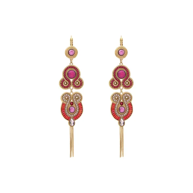Circus dangle sleeper earrings - fuchsia pink