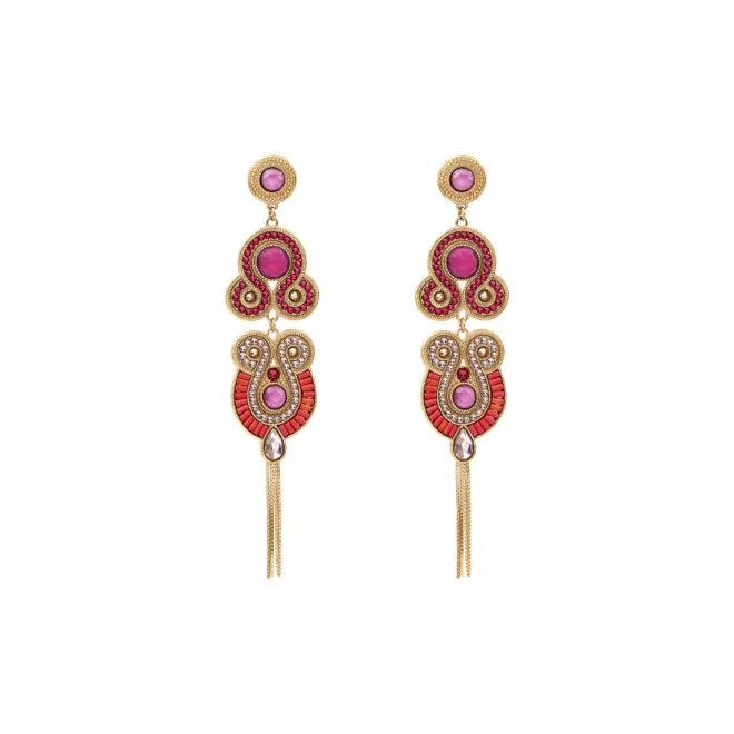 Circus long stud pierced earrings - fuchsia pink