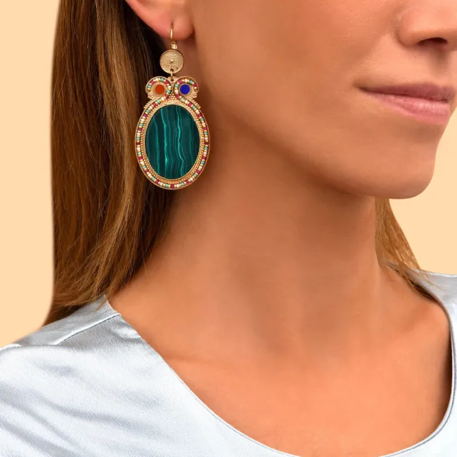 Claudia large sleeper earrings - green