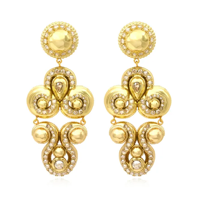 Gloria clip-on earrings in gold metallic resin and crystals - gold