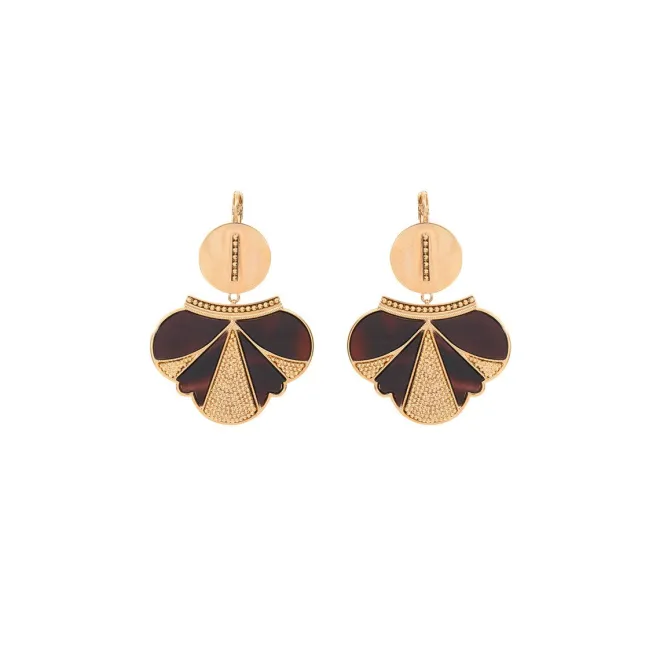 Hawaiian sleeper earrings - black and gold