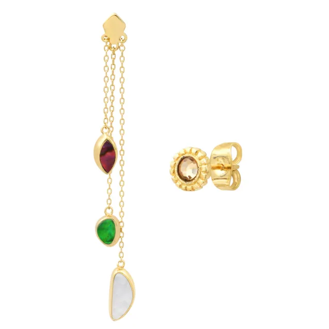 Lhasa pierced stud earrings - green and red