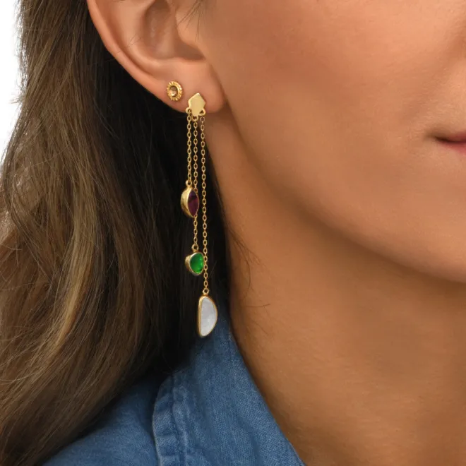 Lhasa pierced stud earrings - green and red