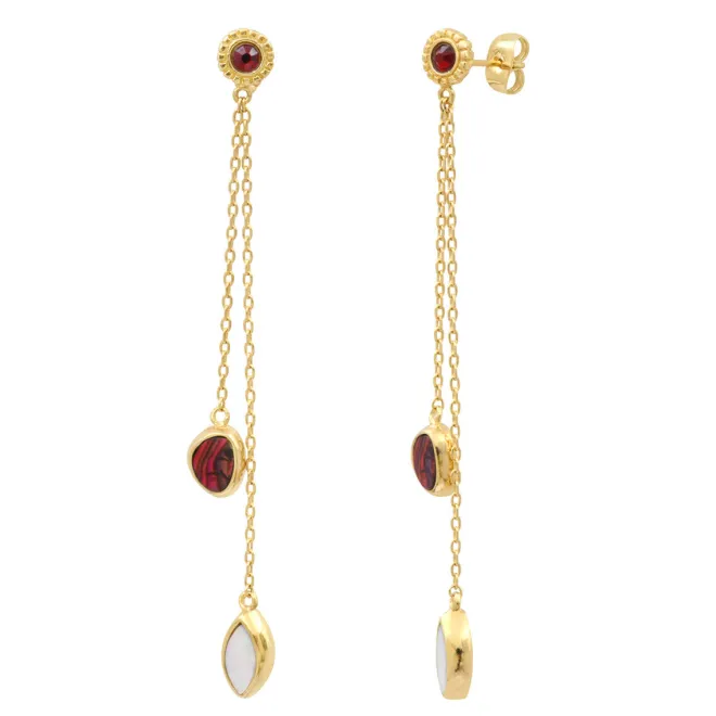 Lhasa two-tone mother-of-pearl stud earrings - red