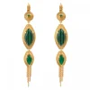 Long sleeper earrings, Sun design - green