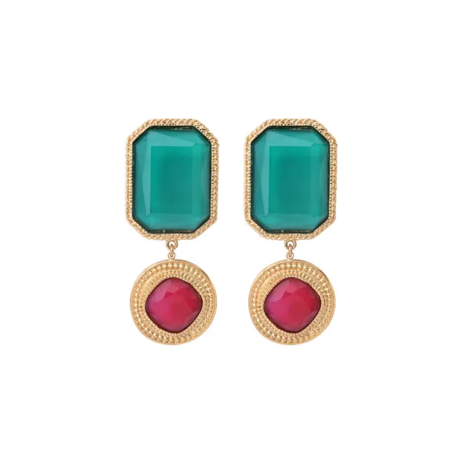 Louise clip-on earrings - turquoise and red