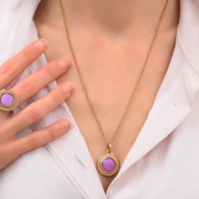 Louise faceted cabochon pendant necklace - pink