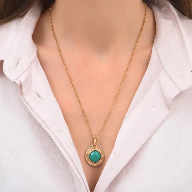 Louise faceted cabochon pendant necklace - turquoise