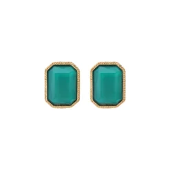 Louise rectangular clip-on earrings - turquoise