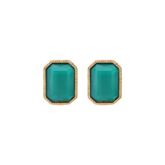 Louise rectangular clip-on earrings - turquoise