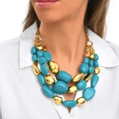 Loulou bib necklace – turquoise and gold