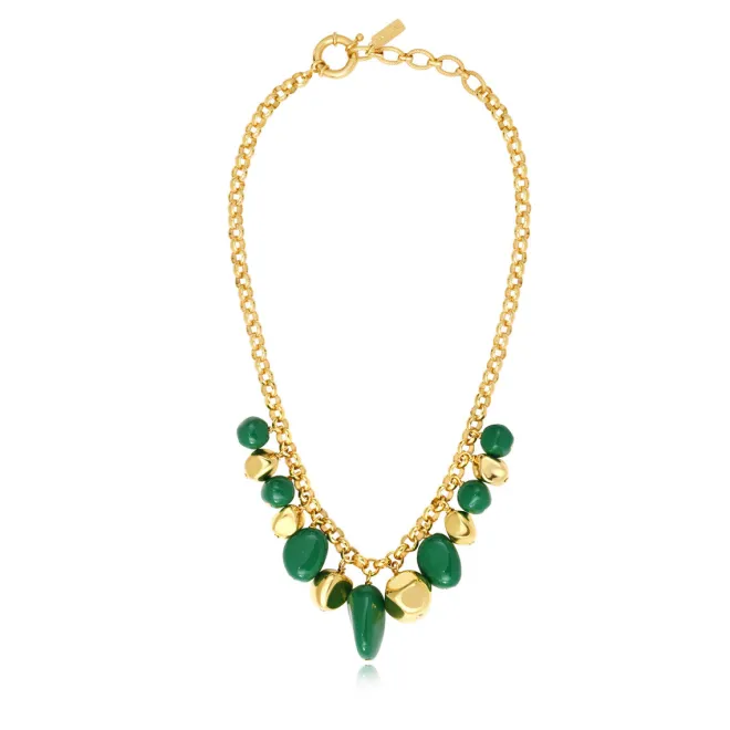 Loulou chunky chain necklace – green and gold