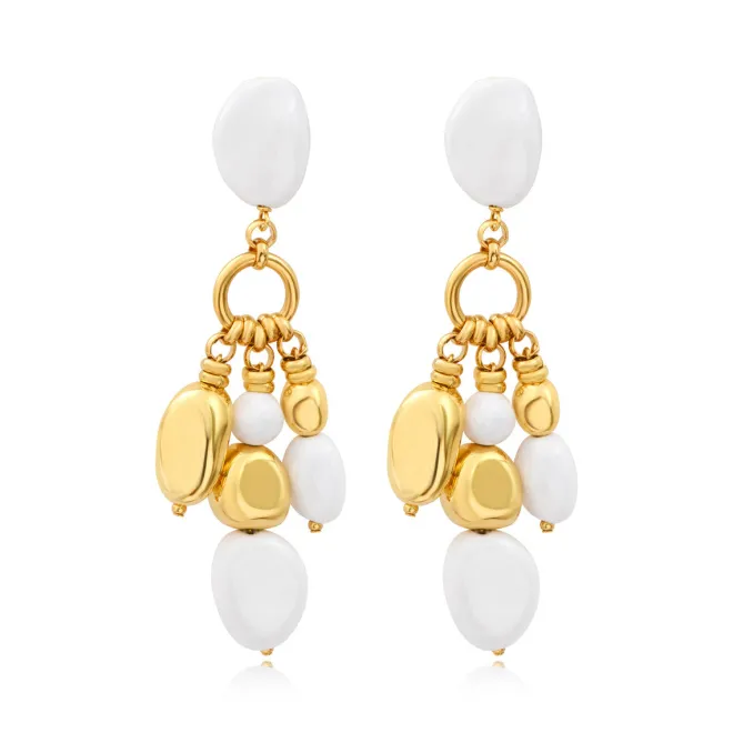 Loulou clip-on earrings – white and gold