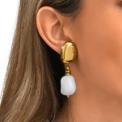 Loulou clip-on pendant earrings – white and gold