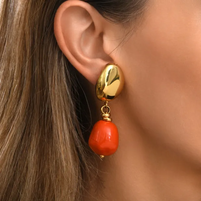 Loulou clip-on pendant earrings – orange and gold
