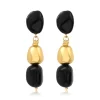 Loulou long clip-on earrings – black and gold