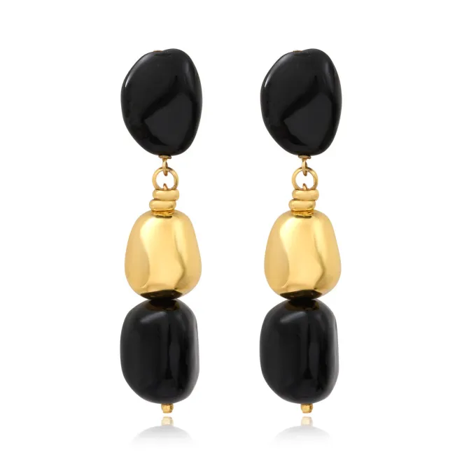 Loulou long clip-on earrings – black and gold
