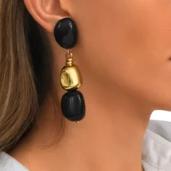 Loulou long clip-on earrings – black and gold