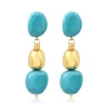 Loulou long clip-on earrings – turquoise and gold