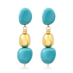 Loulou long clip-on earrings – turquoise and gold