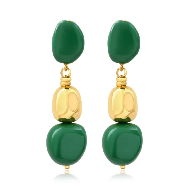 Loulou long clip-on earrings – green and gold