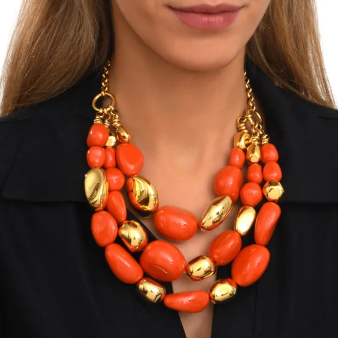 Loulou statement necklace – orange and gold