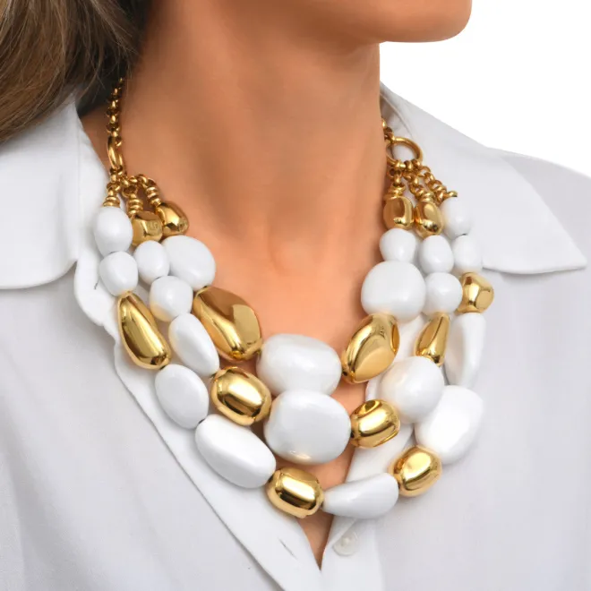 Loulou statement necklace – gold and white