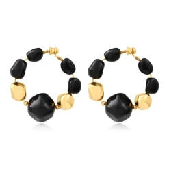 Loulou wide hoop earrings – black and gold
