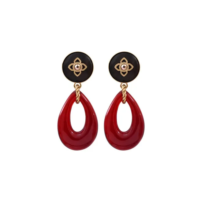 Lucky Charm Pierced Stud Earrings - Red