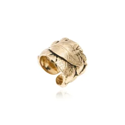 Lucy adjustable foliage ring in fine gold-plated metal - white