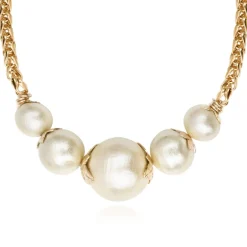 Lucy choker necklace in fine gold-plated metal and cotton beads - white