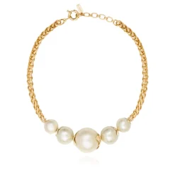 Lucy choker necklace in fine gold-plated metal and cotton beads - white