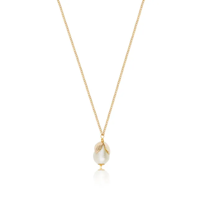 Lucy pendant necklace in fine gold-plated metal and cotton pearl - white