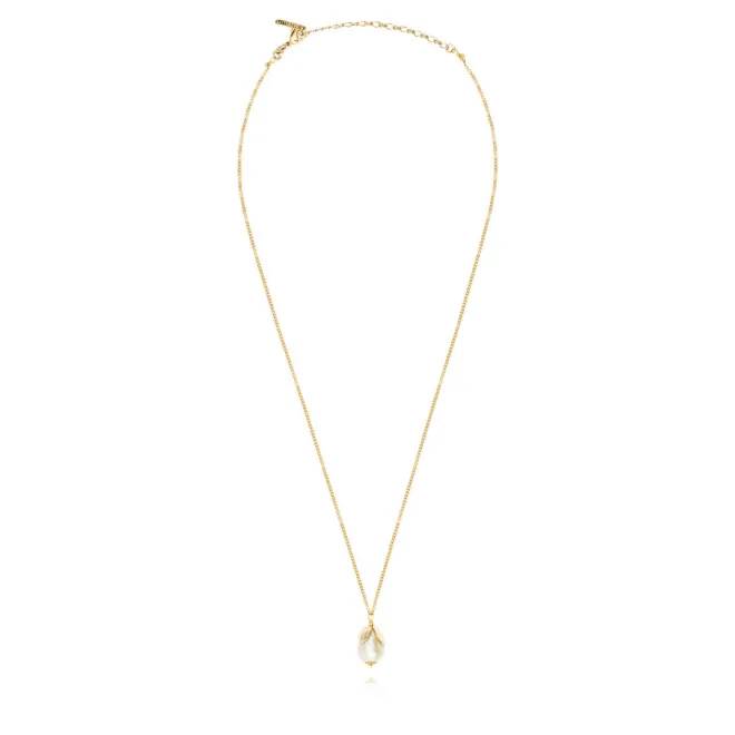 Lucy pendant necklace in fine gold-plated metal and cotton pearl - white