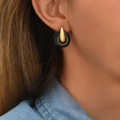 Masseria round pierced stud earrings - black