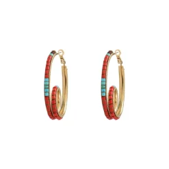 Ninon hoop earrings - turquoise and red