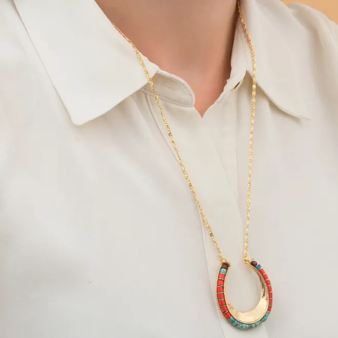 Ninon long necklace - turquoise and red